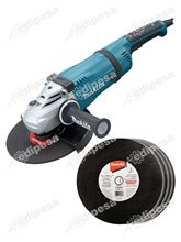 MAKITA Amoladora 9pulg GA9030 2200W 6600RPM Anti-vibración Industrial + 5 discos