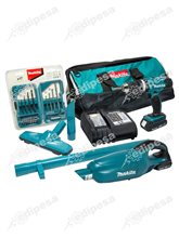 MAKITA Combo Taladro Inalámbrico DHP453 + Aspiradora Inalámbrica DCL180 + maleta y accesorios